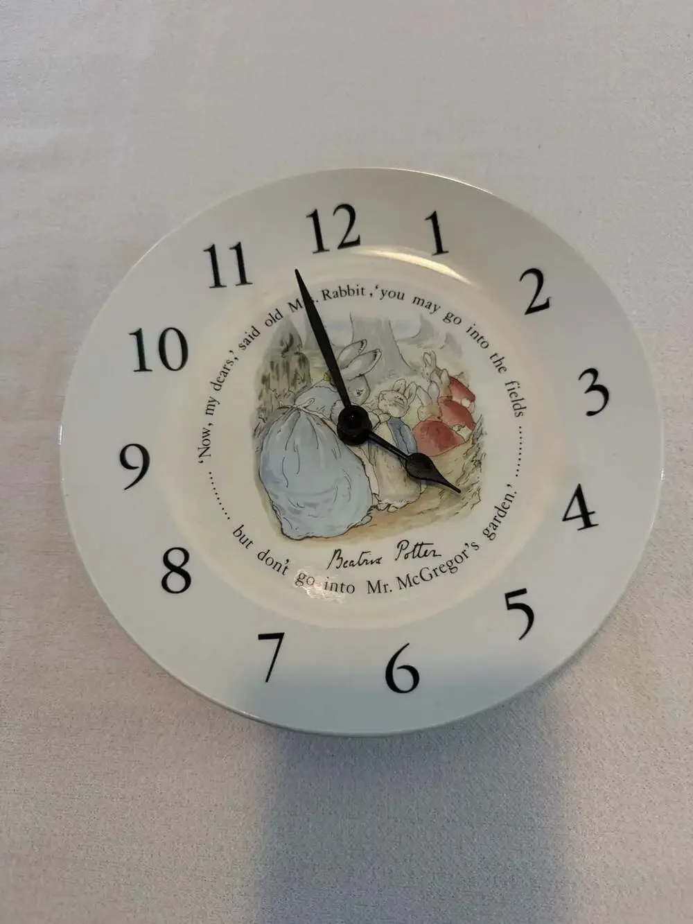 Wedgwood Beatrix Potter Peter Rabbit 'Now, My Dears' Wall Clock WORKS!